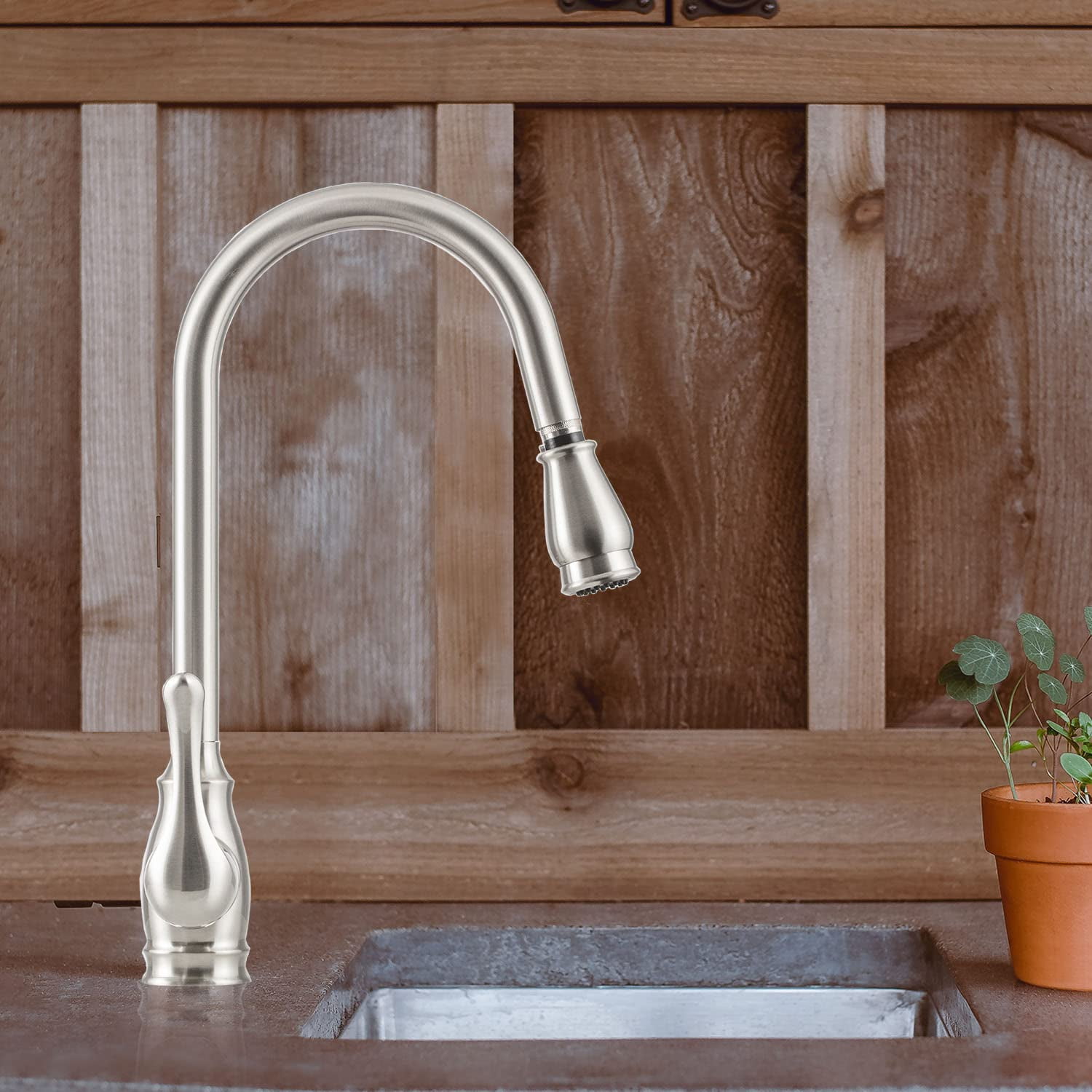 Strictly Sinks Pull Down Kitchen Faucet Brushed Nickel – Traditional Kitchen Faucet with 360° Swivel Spout, Spray & Stream Modes