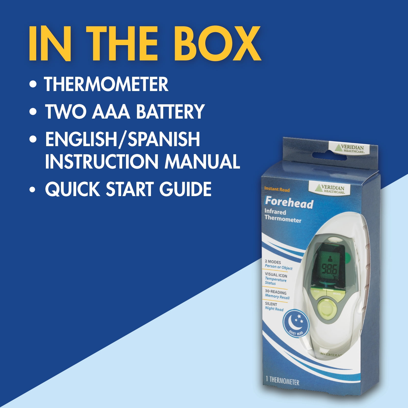 Veridian Healthcare Forehead Infrared Thermometer, 1-Second Readout, Hygienic, Whole Family Care