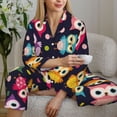thumbnail image 6 of Pajama Sets for Women 2 Pcs, Cartoon Cute Colorful Owls Button Down Long Sleeve Sleepwear Lounge PJ Sets, 6 of 6