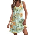 thumbnail image 2 of Ovzne Robes pour Femmes 2025 Robe d'Été Mode d'Été pour Femmes Plage Poche Imprimé Sans Manches Robe à Col en V Robe de Printemps Imprimée Liquidation, 2 of 7