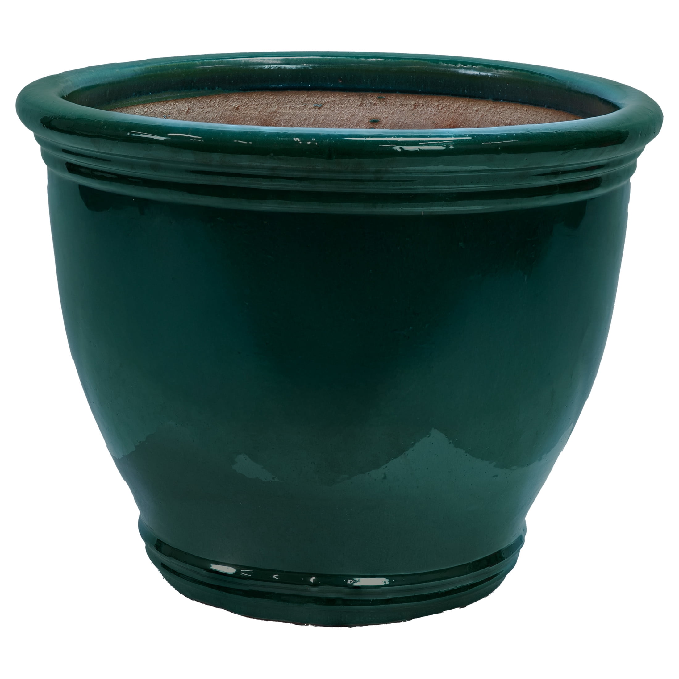 Sunnydaze Studio 18.5" x 18.5" x 15" H Round Dark Green Ceramic Solid Plant Pot