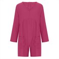 thumbnail image 6 of RKSTN Long Sleeve Rompers for Women Plus Size Pleated Texture V Neck Elegant Daily Wear Casual Outfits for Women with Pockets (Hot Pink ,L), 6 of 6
