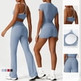 thumbnail image 3 of PISONIC 2 Pieces Workout Sets for Women Cute Doubel Layer Spaghetti Straps Sports Bras Gym Shorts Outfits, 3 of 9