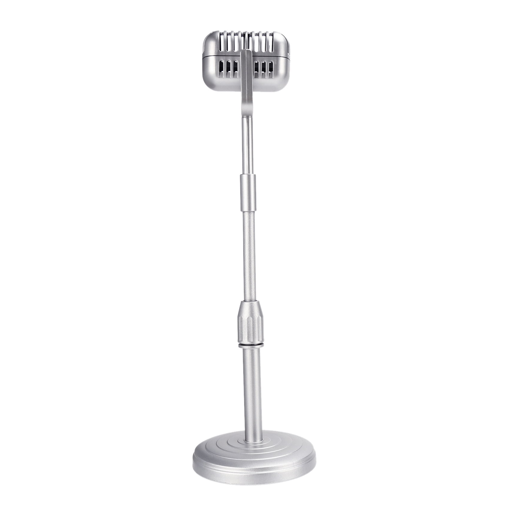 3X Desktop Microphone Prop Model with Adjustable Height, Classic Retro Style Microphone Stand Fake Mic Prop,Silver