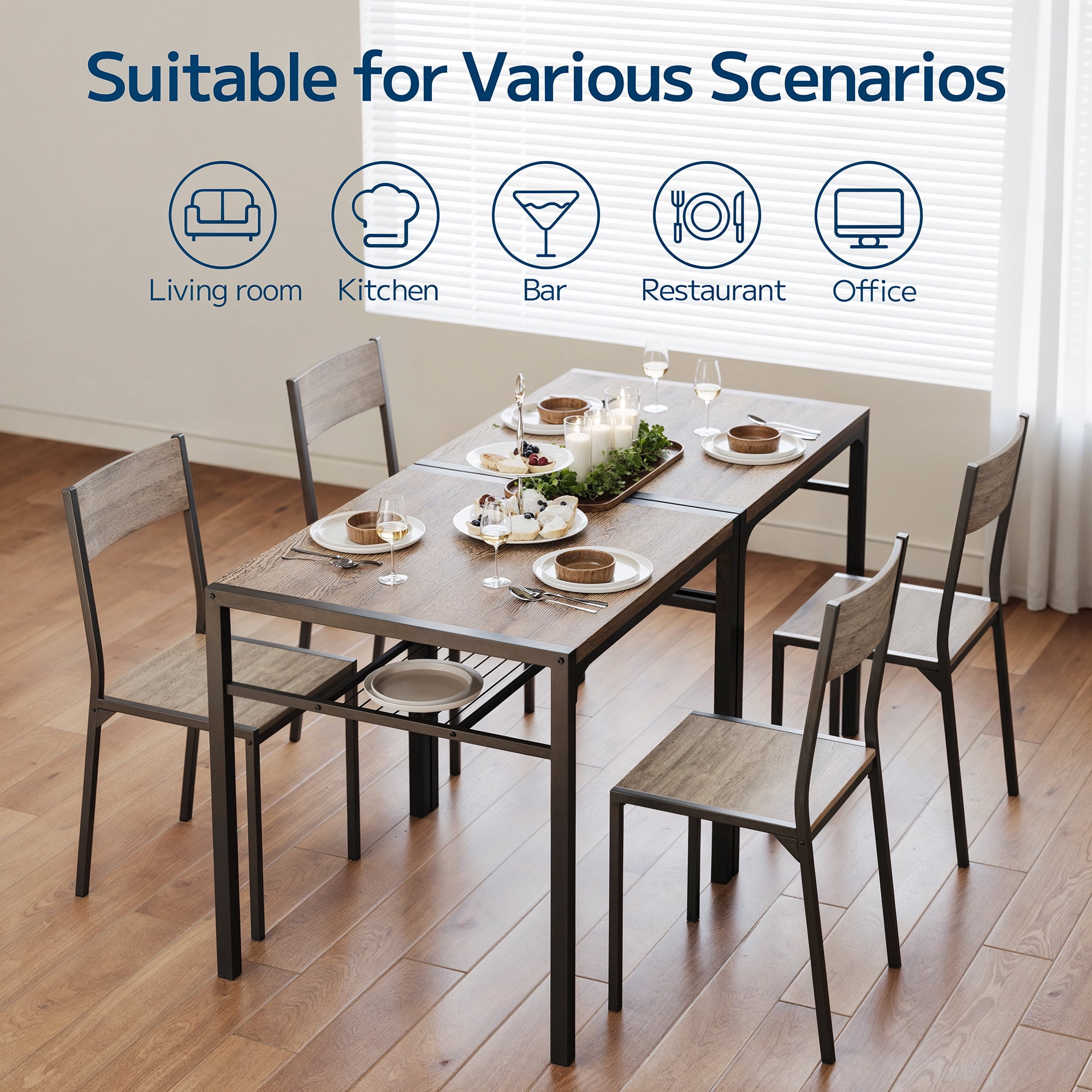 Dining Table Set of 2, Asofer3 PCS Kitchen Table and Chairs Set,Table with Storage & 2 Chairs for Small Space, Kitchen, Apartment, Room,Gray