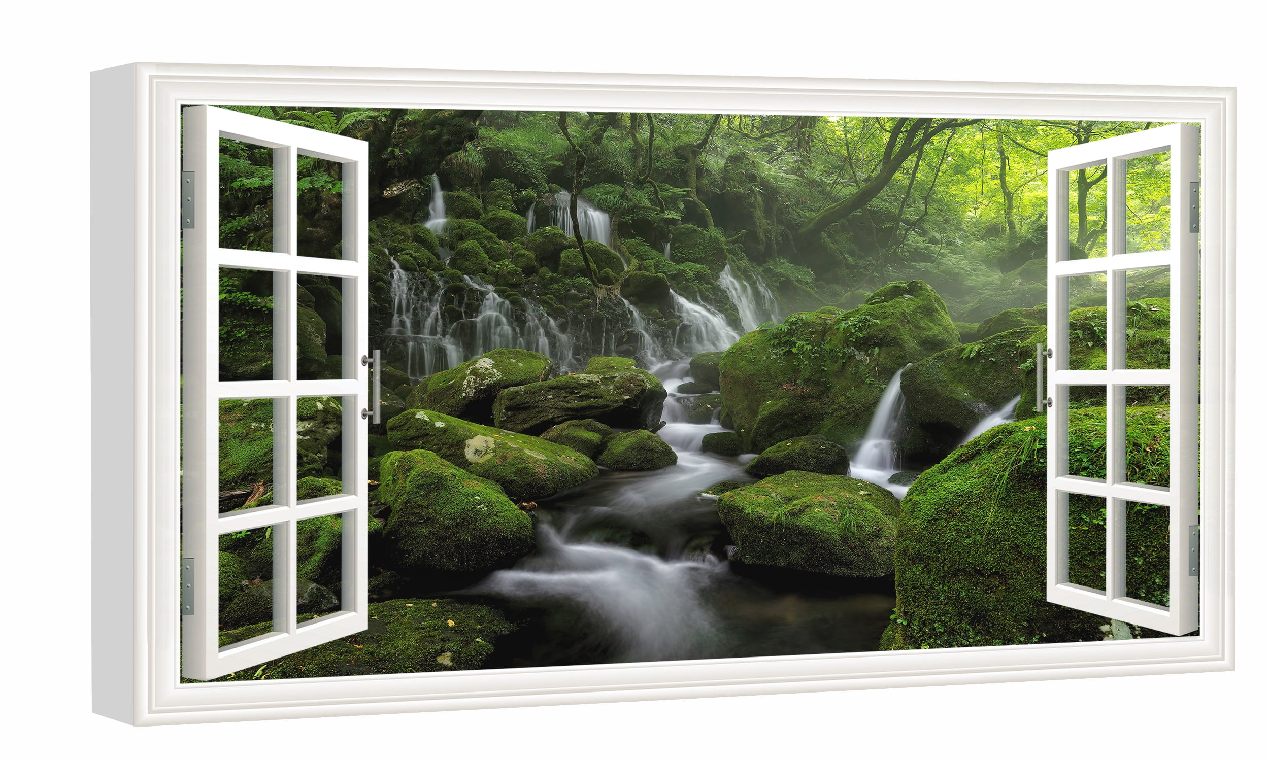 Window View of Waterfall Canvs Art Fake Open Window Wall Art Water