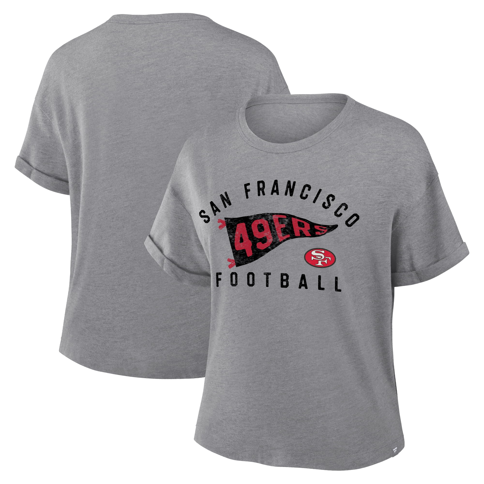 Women's Fanatics Heather Gray San Francisco 49ers Pennant Wave Tribute Tri-Blend Boxy T-Shirt