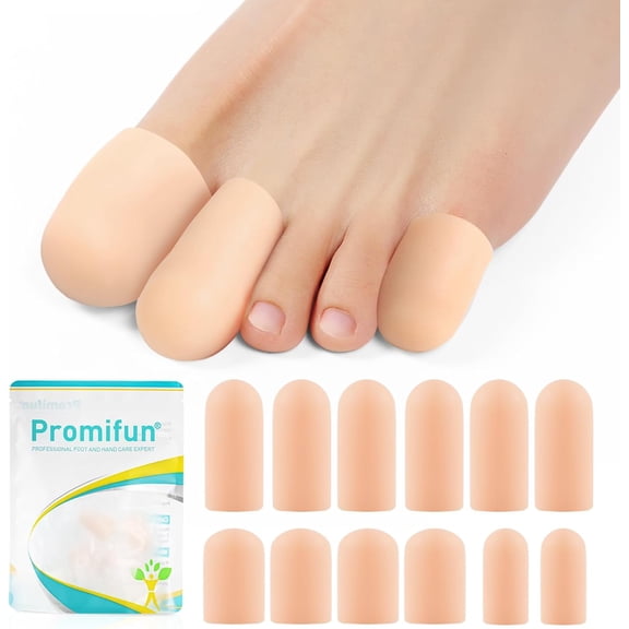 Promifun Silicone Toe Protectors Caps Toe Sleeves Ingrown Toenails Blisters Toe Caps for Pain Relief 6 Pairs,Skin Color,Multi-Size