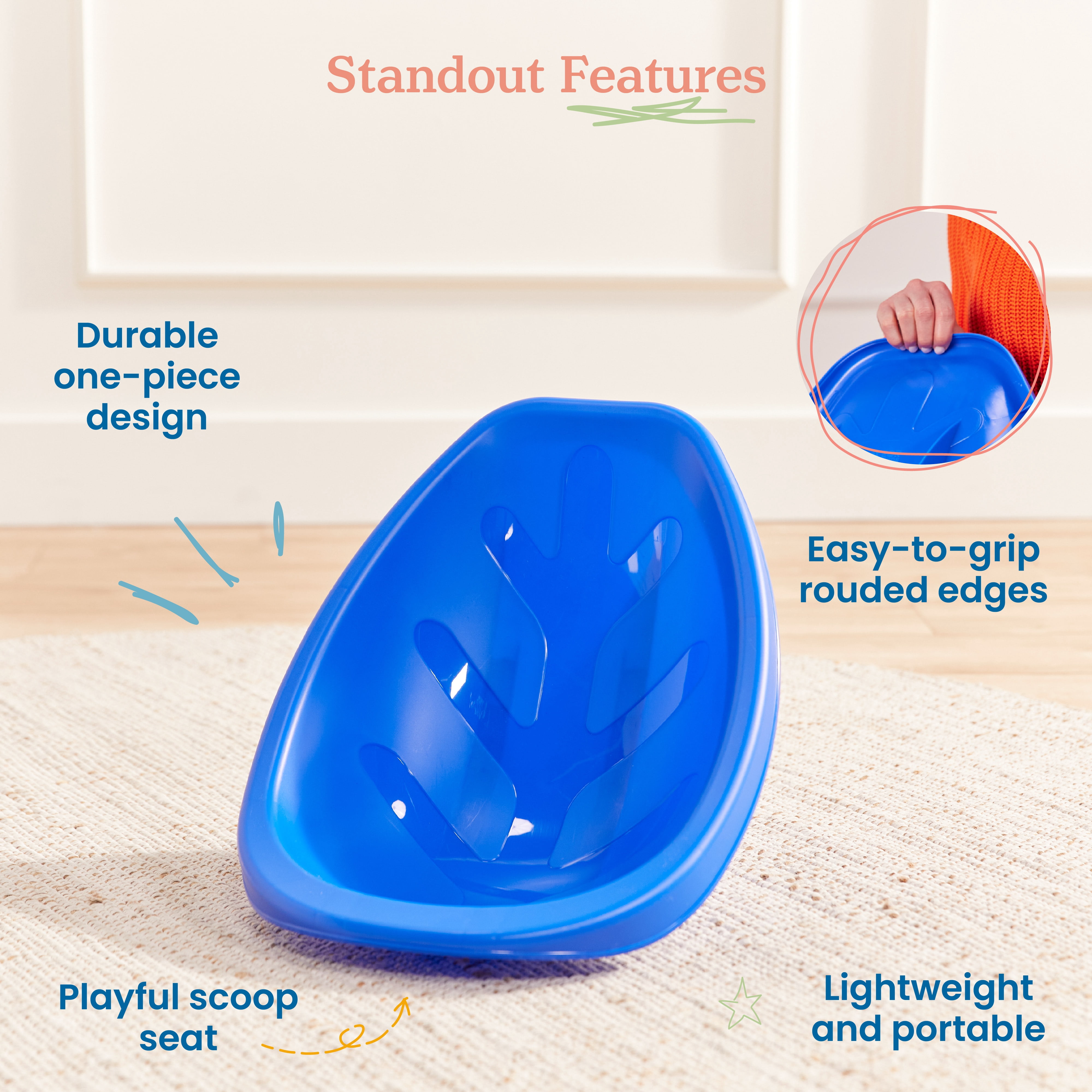 ECR4Kids Plastic Leaf Scoop Floor Rocker Seat, Classroom Furniture, Primary, 6-Piece
