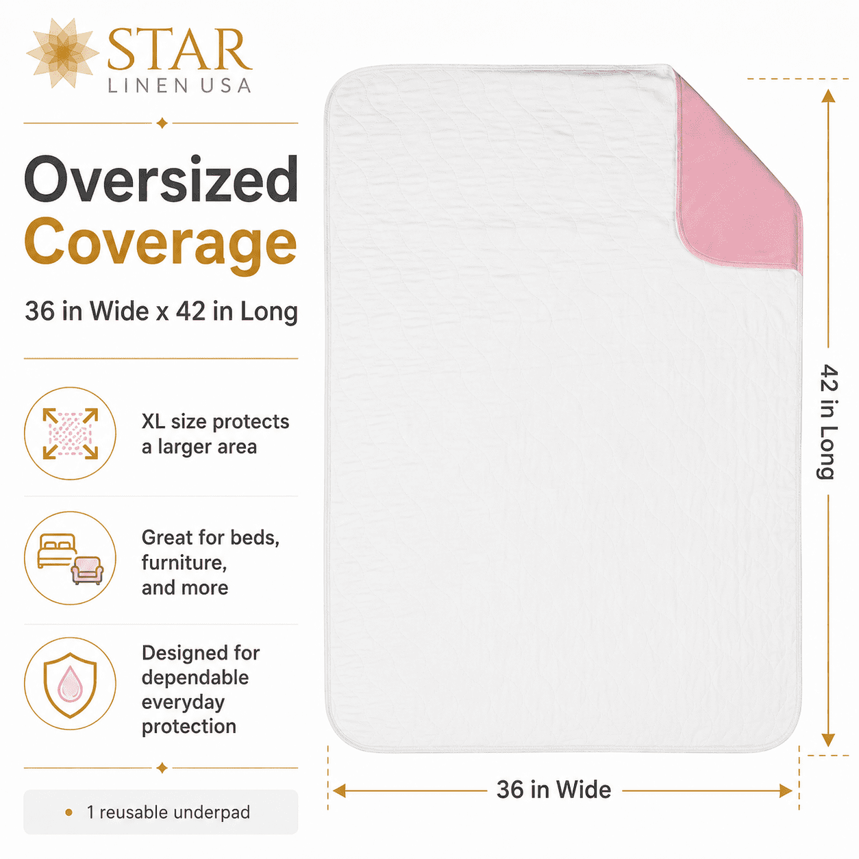 Star Linen | Reusable Bed Pad for Incontinence | 36 x 42 XL | Washable Absorbent Bedwetting Incontinence Sheet Protector