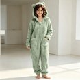 thumbnail image 3 of JOANKDMI Tween Girls Fuzzy Fleece Size 11-12 Onesie Pajamas with Cute Ears Hood and Pockets Zipper One Piece Jumpsuit Warm Fluffy Sleepwear for Winter Lounge Homewear, 3 of 7