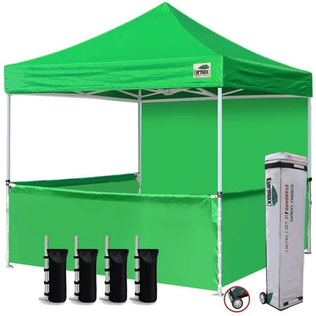 Eurmax 10'x10' Ez Pop-up Booth Canopy Tent Commercial Instant Canopies with 1 Full Sidewall & 3 Half Walls and Roller Bag, with 4 SandBags + 3 Cross-Bar(Kelly Green)