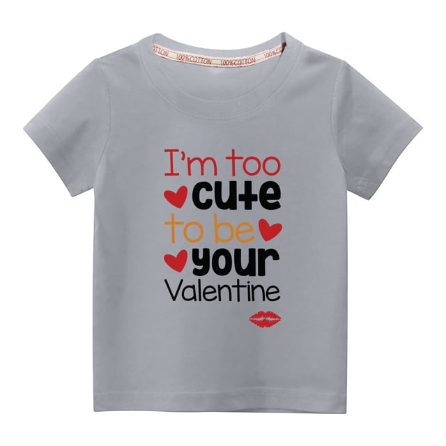 Pisexur Haut à Manches Courtes pour Enfants Garçons Filles Mode Mignon Couleur Unie Col Rond Imprimé Cœur Saint-Valentin