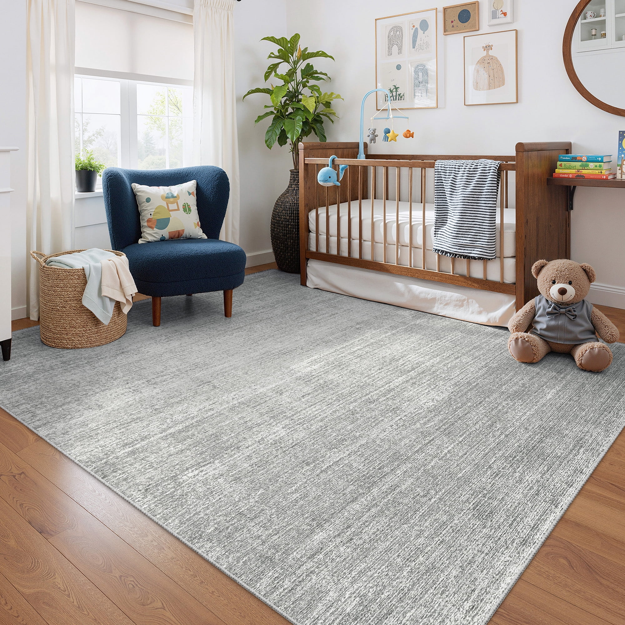 Roxstand Washable Rugs 6x9, Lightweight Striped Non Slip Area Rugs for Living Room, Stain Resistant Farmhouse Bedroom Rug(6'x9', Grey)