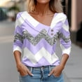 thumbnail image 2 of Jewelreauty Women Long Sleeve V Neck Shirts Striped Pullover Casual Button Cozy Tops Lightweight Outdoor Blouses (S, Purple), 2 of 5