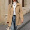 thumbnail image 5 of Women's Slim Fit Wool Blend Trench Coat, Mid-Length Notch Lapel Pea Coat, Single Breasted Button Front Jacket, Waist Defining Overcoat, Tailored A-Line Fall Winter Coat Khaki M, 5 of 9