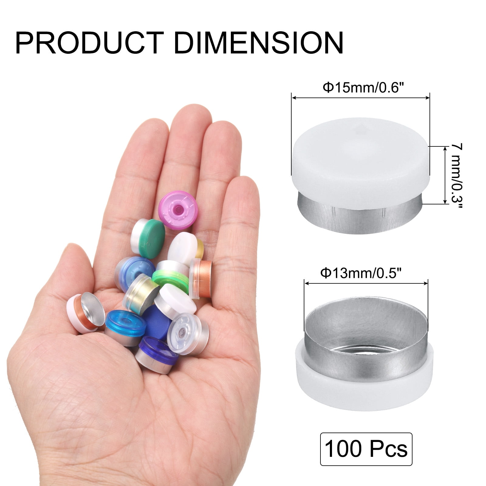 Unique Bargains Caps Burr-Free Top Seals Plastic Vial Cover Glass 13mm White/Silver