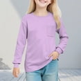 thumbnail image 2 of Cotton T-Shirts for Girls Long Sleeve Casual Solid Color Base Tees Chest Pocket Crew Neck Soft Layer Tshirts (13 Years, Purple), 2 of 7