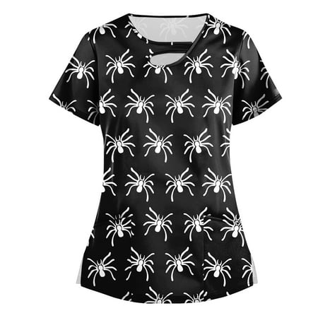 

Umitay galaxy blue scrubs for women Womens Tops Stretchy Fashion Printed Work With Pocket T-Shirt Short Sleeve Top