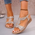 thumbnail image 6 of Viluyesy Women's Wedge Sandals, Shiny Rhinestone Ankle Elastic Strap Open Toe Summer Casual Beach Gladiator Shoes Gold, 6 of 9
