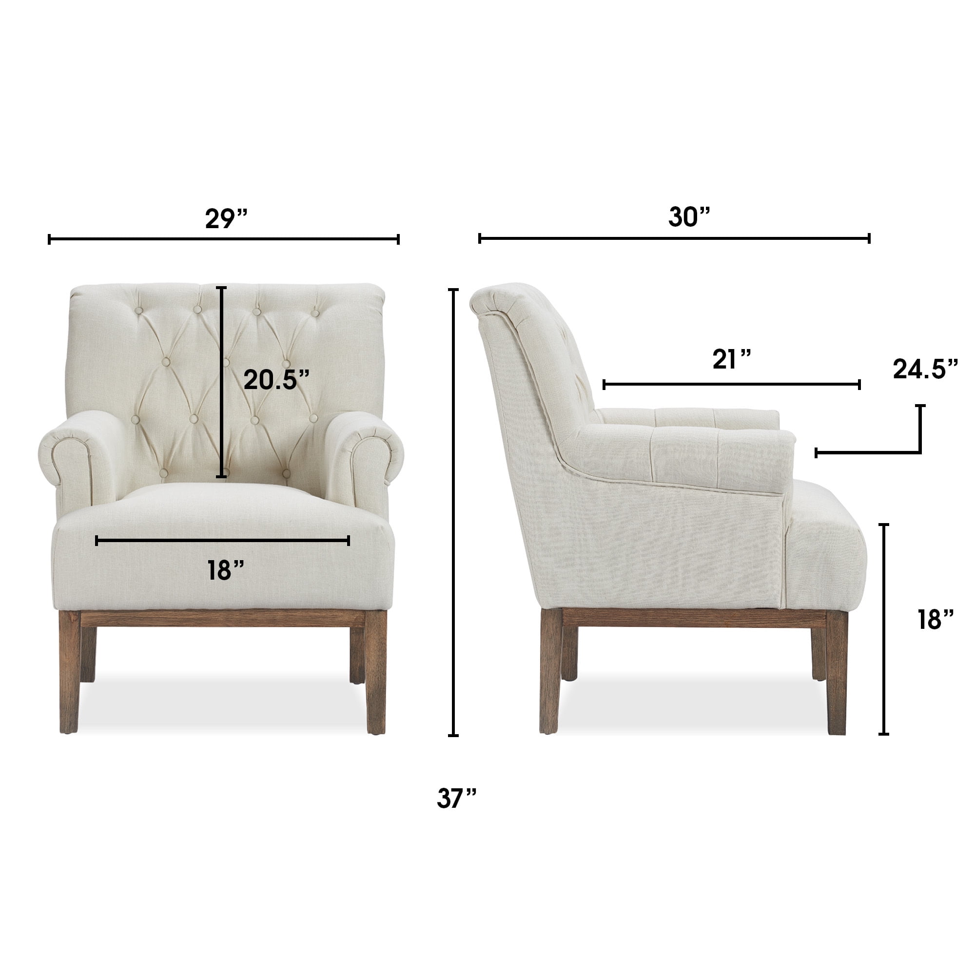 Finch Westport Tufted Upholstered Accent Chair with Wooden Legs, Ivory