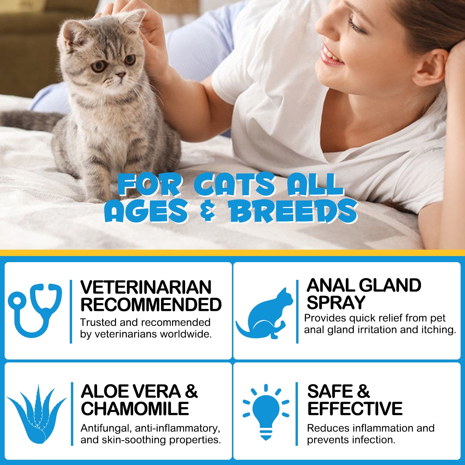 Oimmal Antimicrobial Anal Gland Spray for Cat, Anal Gland Support for Cats, Relieves Anal Gland Irritations and Soothes Itching - 8.8 Fl Oz