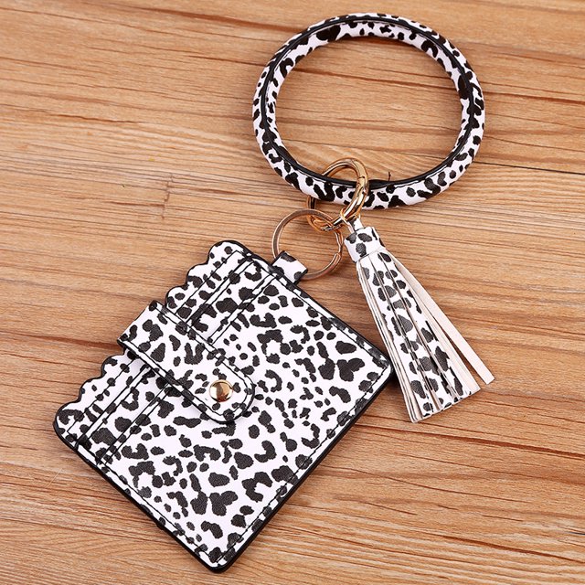 Wristlet Bracelet Keychain Circle Key Ring Pocket Credit Card Holder Circle Key Ring Tassel Keychains Bangle Purse for Women 34#