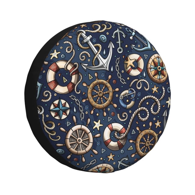 Fotbe Nautical Funda de Llanta de Repuesto con Estampado, Engrosada, Ajuste Universal para Jeep, Remolque, RV, SUV, Camión-14 inch