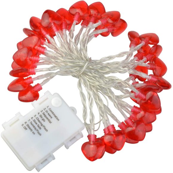 Yolyoo Guirlande Lumineuse en Forme de Cœur 14,7 Pi 40 LEDs pour la Saint-Valentin, Mariage, Fête des Mères, Noël, Cadeaux de Fête, Lumières en Forme de Cœur Rose Blanc Rouge (Rouge)