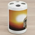 thumbnail image 1 of Safari Ceramic Toothbrush Holder, Leopard Sitting on Dry Tree at Sunset Danger in the Air Big Cat with Spotted Form, Versatile Countertop for Bathroom, 4.5" X 2.7", Orange Brown, by Ambesonne, 1 of 4
