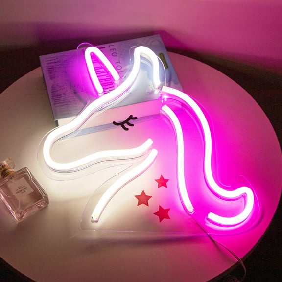 DONGPAI Unicorn Neon Light LED Neon Sign, Battery Powered Neon Light Wall Art Decoration for Bar Bedroom Kids Boys Girls Room Party