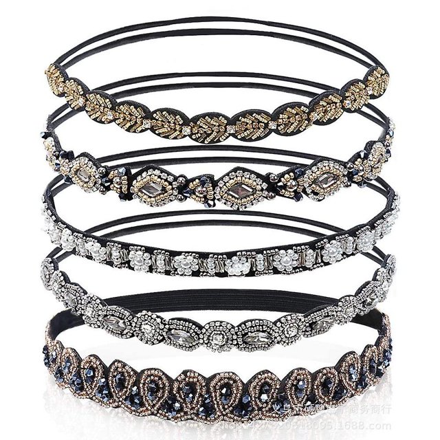 5 diademas con cuentas de diamantes de imitación, sin deslizamiento, con joyas para la cabeza, diademas para el pelo para mujeres y niñas