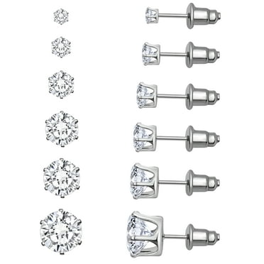 LIVYEN 6 Pairs Hypoallergenic Stud Earrings Set| Cubic Zirconia Stud Earrings| Hypoallergenic Earrings for Women and Men