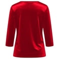 thumbnail image 4 of 3/4 Length Sleeve Velvet Shirts for Women Round Neck Gold Velour Dressy Tops Vintage Elegant Holiday Tunic Blouses, Red M, 4 of 6