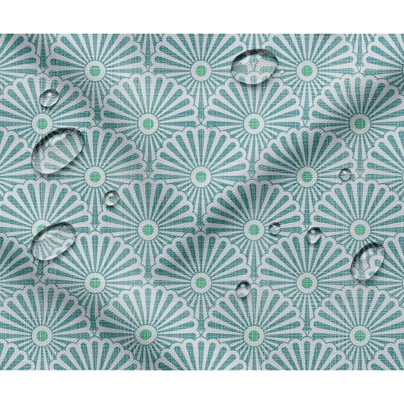 Soimoi Waterproof Outdoor Fabric By The Yard | Geometric Print on Green | 56" Wide | UV Resistant & Durable Taffeta Material for Cushions, Covers, Curtains, awning & DIY Projects