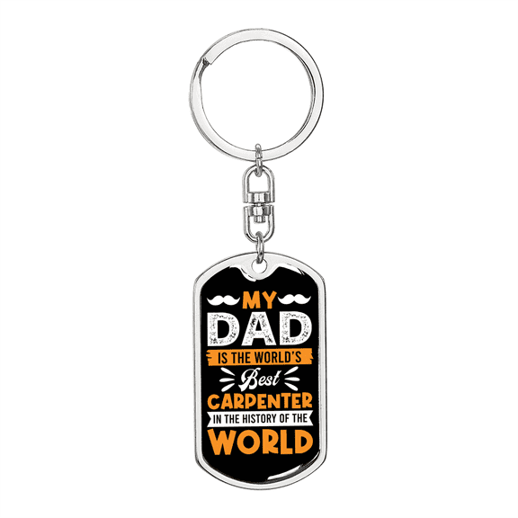 World's Best Carpenter Swivel Keychain Woodworker Dog Tag Stainless Steel or 18k Gold
