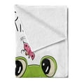 thumbnail image 2 of Animal Soft Flannel Fleece Throw Blanket, Baby in Froggy Hat and Frog Best Friends Love Theme Graphic, Cozy Plush for Indoor and Outdoor Use, 60" x 80", Cream White Green, by Ambesonne, 2 of 5
