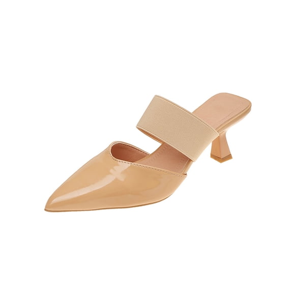 Womens Mules Chunky Block Heel Slip On Khaki Nude Pointed Toe Low Heel for Work Office Comfort Casual Shoes,Size 6