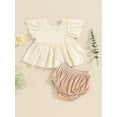 thumbnail image 2 of Baby Girl 2 Piece Summer Outfits, Round Neck Fly Sleeve Ruffled Hem Lace Flower Tops + Elastic Waist Shorts Infant Newborn Set, 2 of 9
