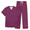 thumbnail image 4 of HAJWOH Mens Scrubs Sets Purple Stretchy Nursing Uniform Short Sleeve V Neck Scrub & Jogger Pant Solid Color Scrubs Sets with Multi Pocket Purple 3XL, 4 of 4