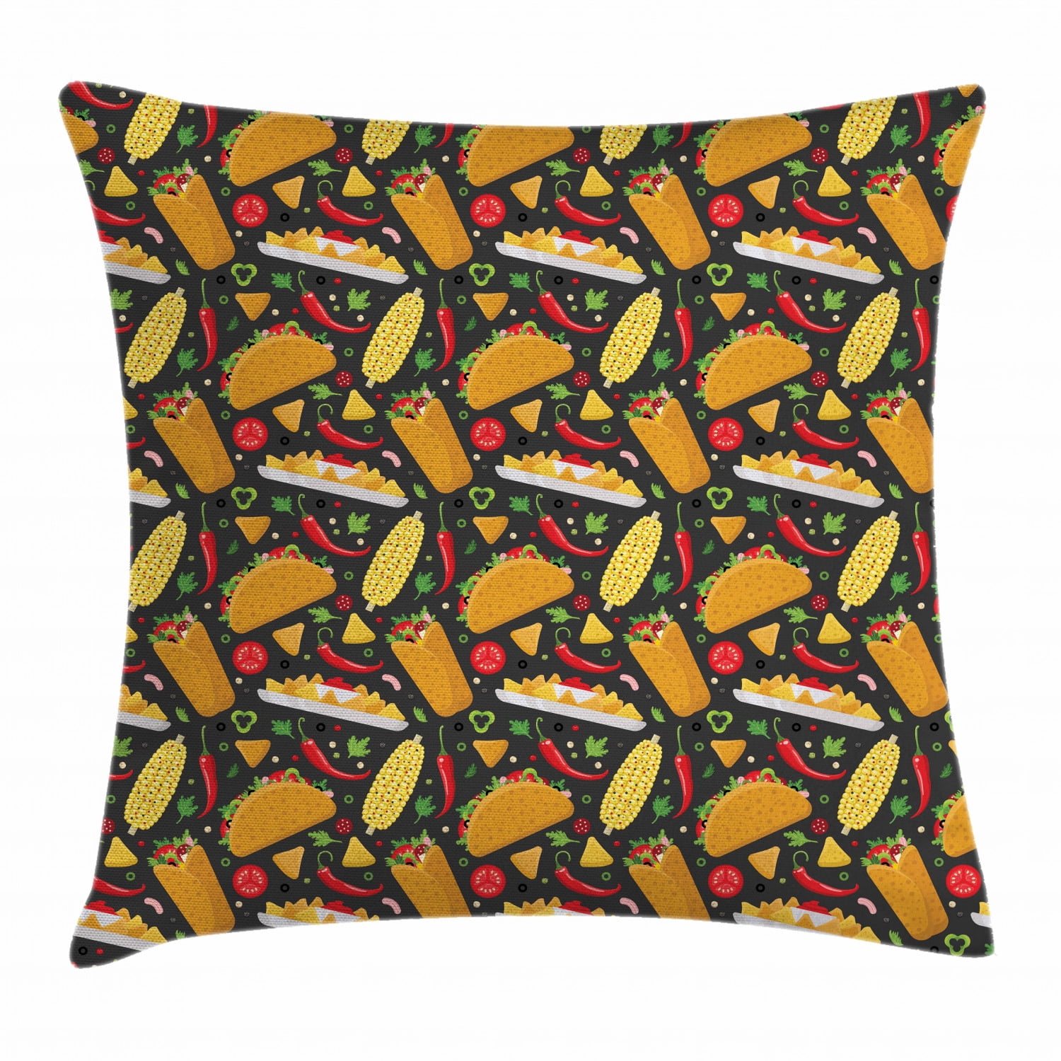 Mexican Throw Pillow Cushion Cover, Latin Dish with Tortilla Tacos