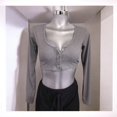 thumbnail image 3 of Crop Top Sexy Blusa Con Mangas Largas Y Botones Ropa Para Mujer Color Gris Talla Unitalla Marca Emil SaEs, 3 of 4