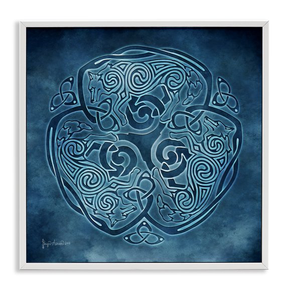 Stupell Industries Rustic Lodge Blue Celtic Wolf White Framed Giclee Art, 12 x 12, by Brigid Ashwood