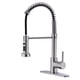 thumbnail image 1 of Grifo de cocina con rociador desplegable de arco alto, manija única, grifo de fregadero de cocina con resorte, níquel cepillado, grifos de cocina modernos de acero inoxidable, 1 of 5