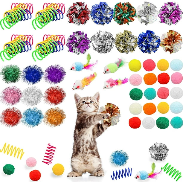 70 PCS Cat Toy Spring Cat Toy Crinkle Ball Cat Toy Sparkle Balls and