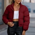 thumbnail image 6 of Mifsaly Womens Cropped Puffer Jacket Full Zip Stand Collar Regular Fit Warm Quilted Coat Casual Winter Padded Outerwear Wine,M, 6 of 7