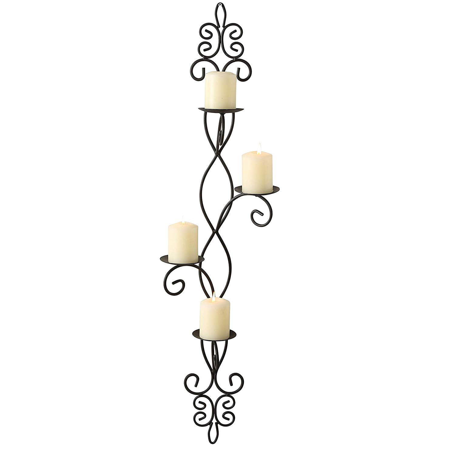 French Country Wall Sconce for 4 Candles, Curled Iron, Rustic Black Craft  Finish, Center Spikes, Vertical Orientation, Fleur De Lis, Arabesque,  Exclusive, 35 3/4 Inches Tall - Walmart.com