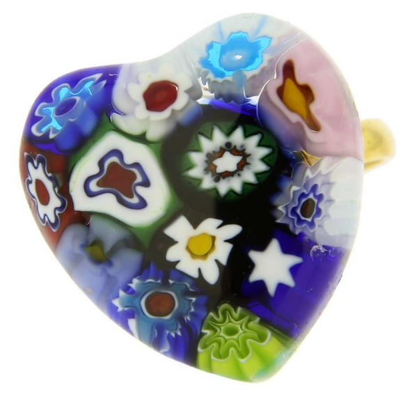 GlassOfVenice Murano Glass Millefiori Heart Ring - Multicolor
