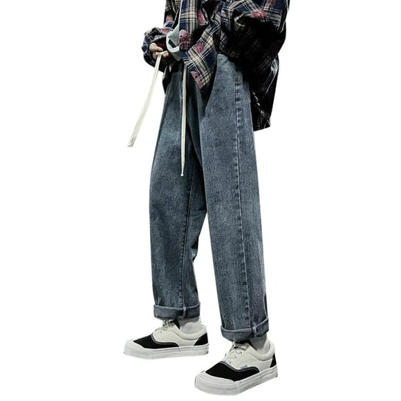 XUNHAO Mens Jeans Fashion Casual Solid Denim Straight Pants Tassel Pant Leg Zipper Fly Pocket Trousers Relaxed Fit Trousers Effortless And Trendy Look