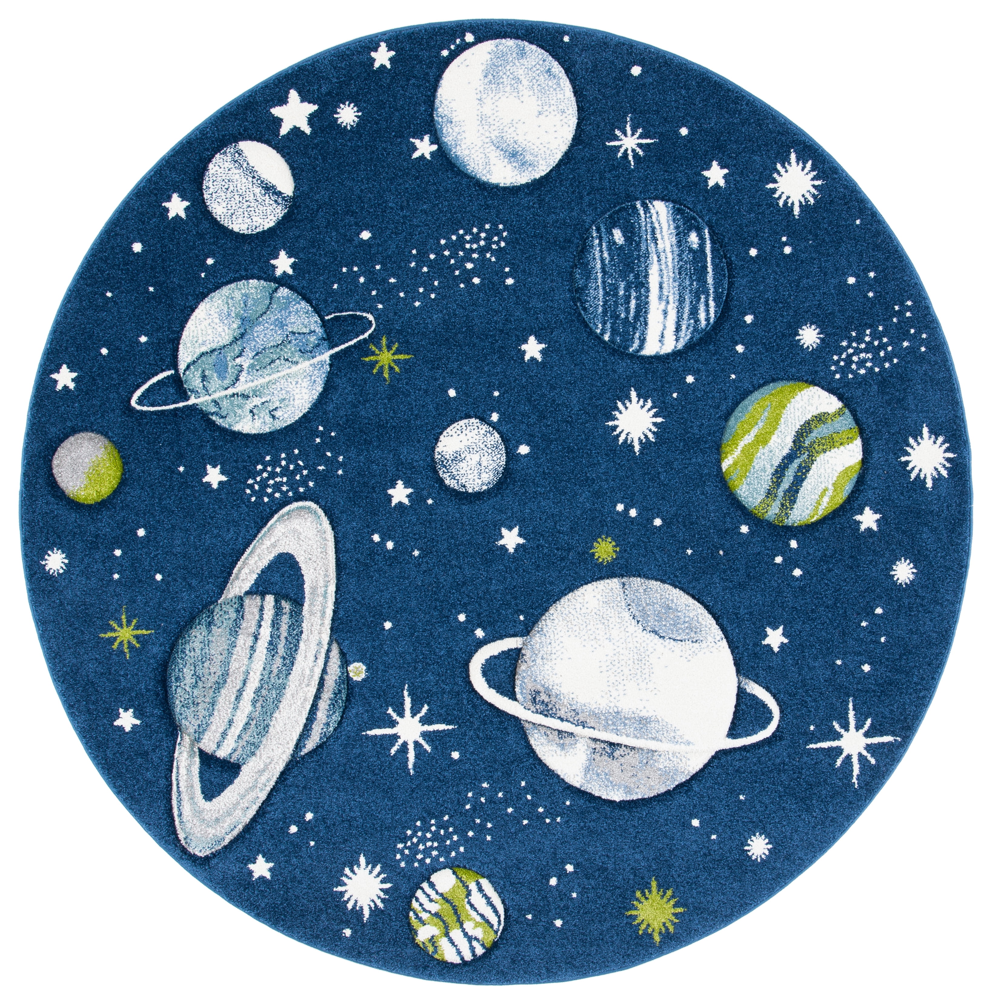 SAFAVIEH Carousel Kids World of Planets Area Rug, Navy/Ivory, 6'7" x 6'7" Round